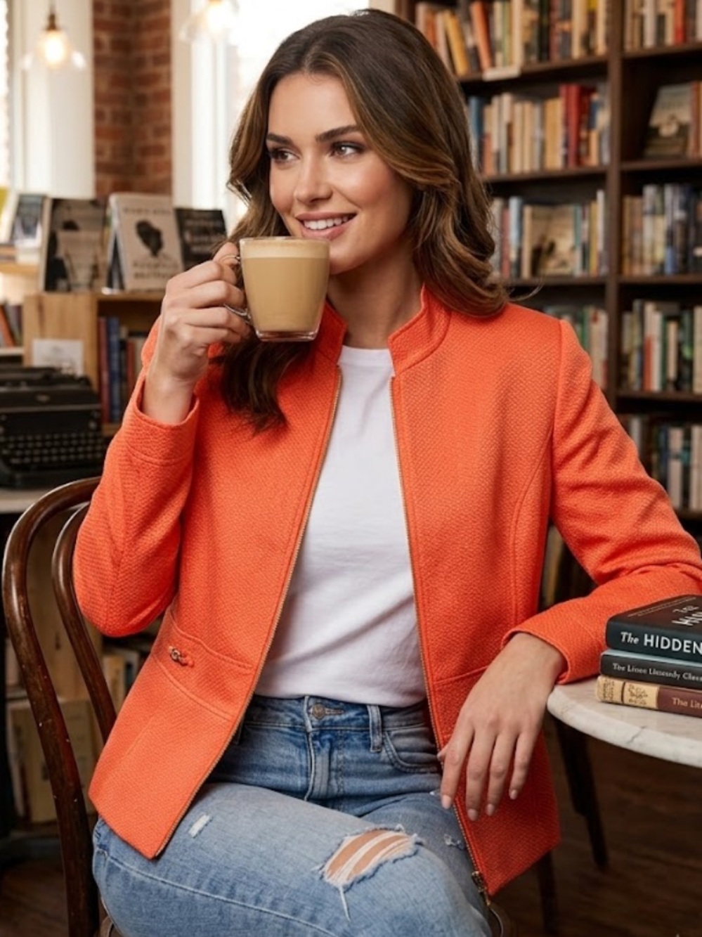 Tahari Arthur S. Levine Bright Orange Full-Zip Textured Tweed Blazer - Size 12P